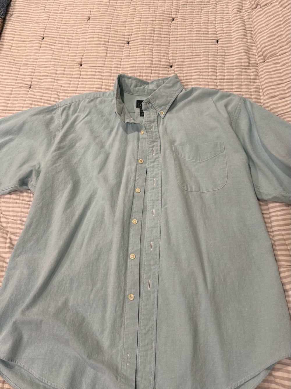 Vintage J. Crew Coral Blue Short Sleeve Button Down - MADE IN THE USA 🇺🇸